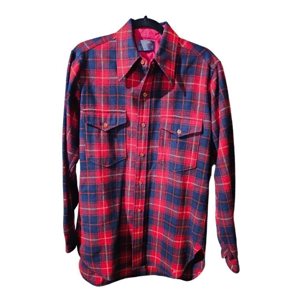 PENDLETON Woolen Mills Red Plaid 100% Virgin Wool Shirt - Size‎ 15 1/2 Medium